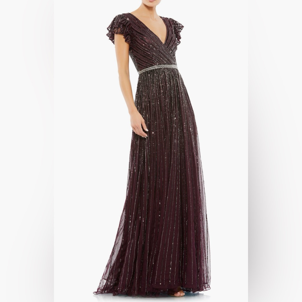 Nwot! Mac Duggal Beaded Cap Sleeve Tulle A-Line Gown